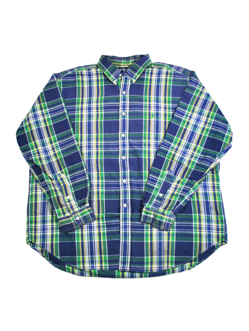 Vintage Ralph Lauren Polo Green Blue Mens Long Sleeve Button Shirt Size 2X-Large